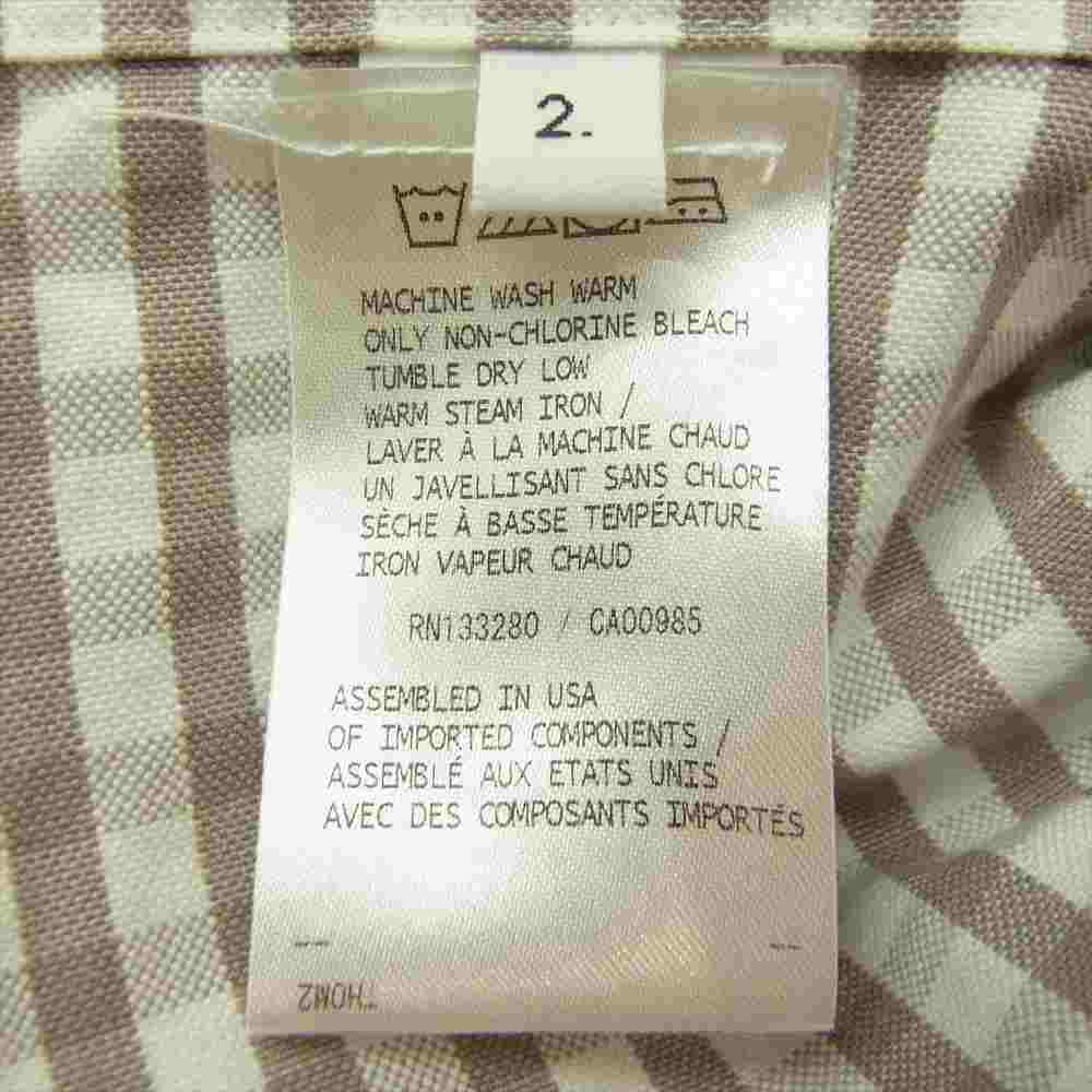 THOM BROWNE トムブラウン 国内正規品 ギンガムチェック 袖ライン ボタンダウン 長袖 シャツ ベージュ系 ホワイト系 2【中古】