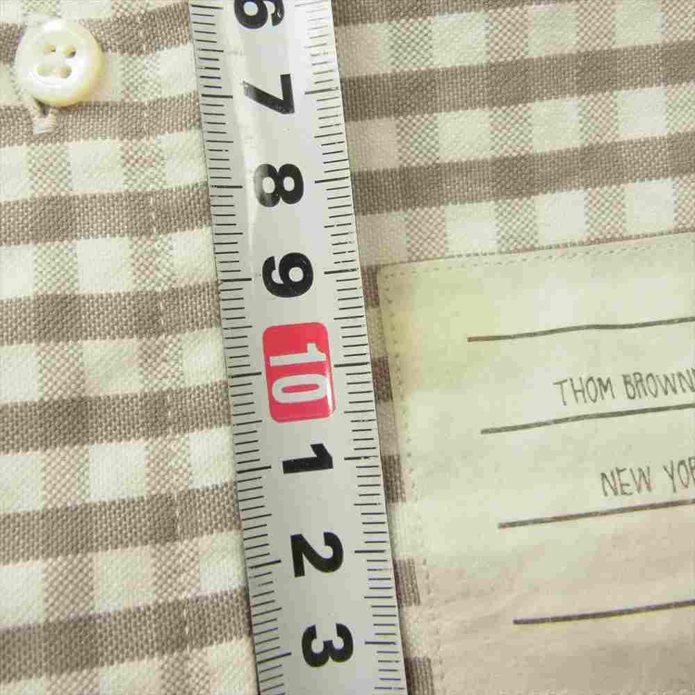 THOM BROWNE トムブラウン 国内正規品 ギンガムチェック 袖ライン ボタンダウン 長袖 シャツ ベージュ系 ホワイト系 2【中古】