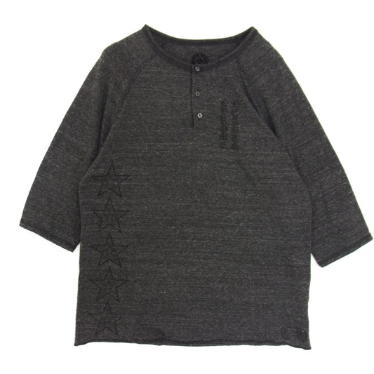 CHROME HEARTS クロムハーツ（原本無） 国内正規品 バックロゴ スター プリント ヘンリーネック 七分袖 ラグラン カットソー Tシャツ グレー系 L【中古】