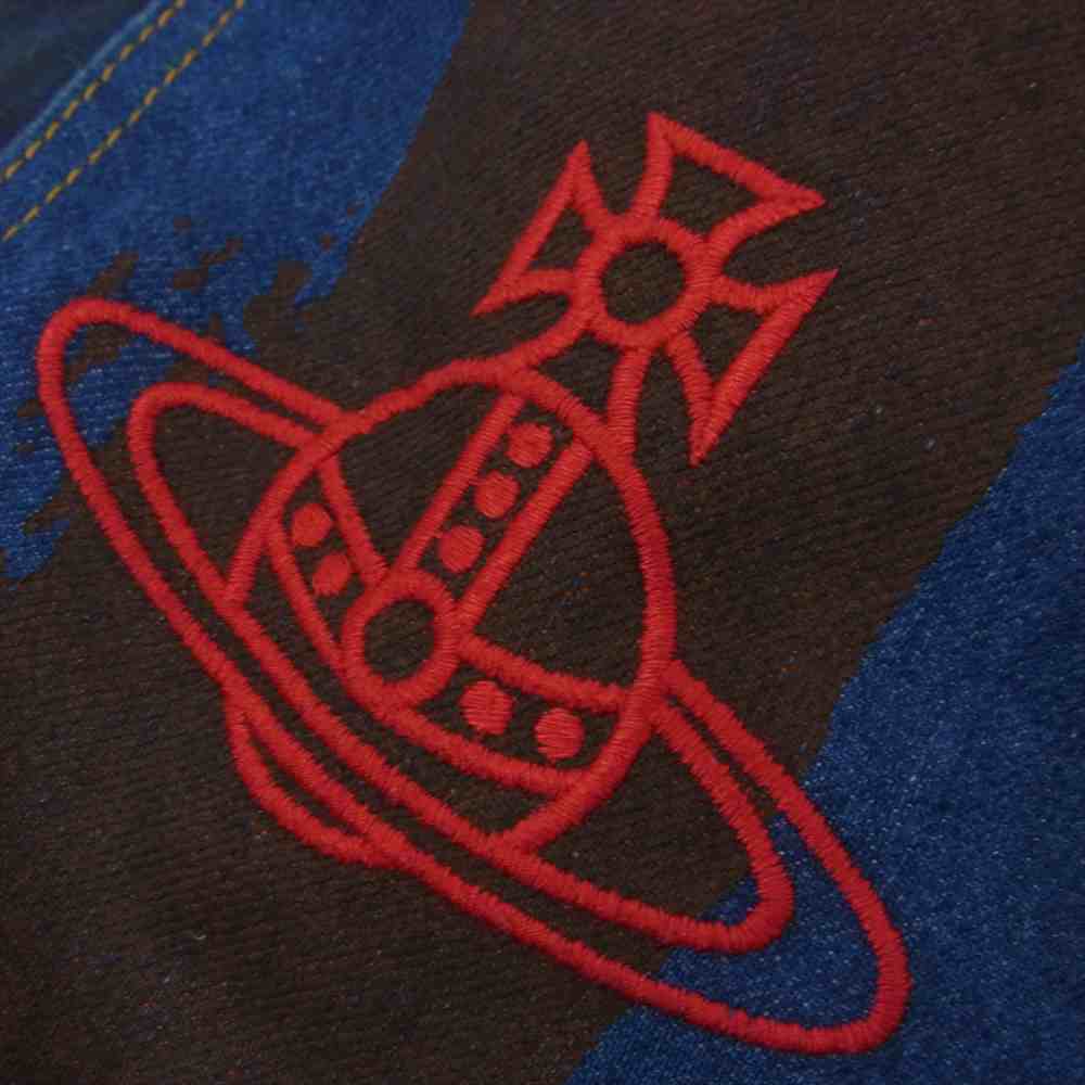 Vivienne Westwood ヴィヴィアンウエストウッド オーブ刺繍 ハンドストライプ サロペット デニム オーバーオール ネイビー系 M【美品】【中古】