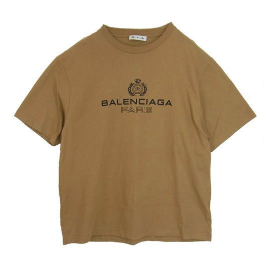 BALENCIAGA バレンシアガ 594599 TGV60 ジャパンタグ ロゴプリント 半袖 Tシャツ カットソー  ブラウン系 S【中古】