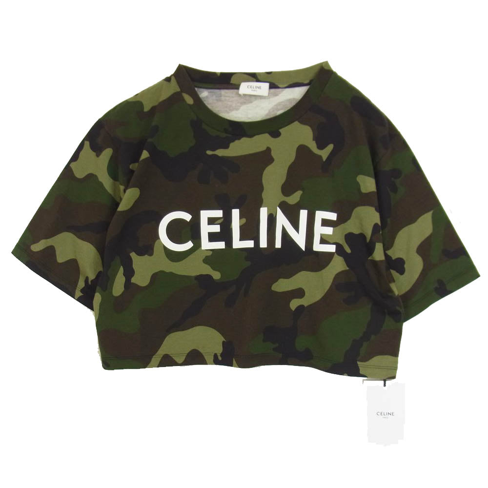 CELINE セリーヌ 2X761503P ロゴプリント クロップド カモ 半袖 Tシャツ カットソー カーキ系 S【新古品】【未使用】【中古】