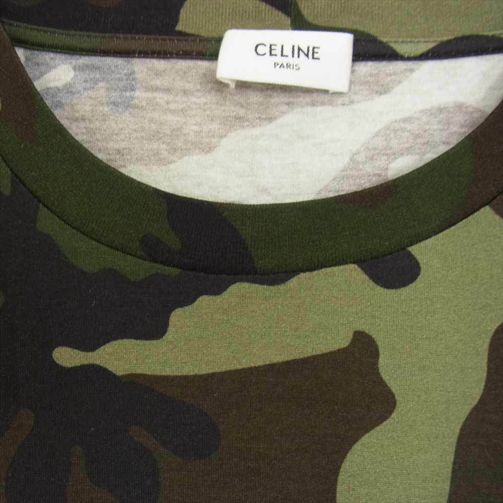 CELINE セリーヌ 2X761503P ロゴプリント クロップド カモ 半袖 Tシャツ カットソー カーキ系 S【新古品】【未使用】【中古】