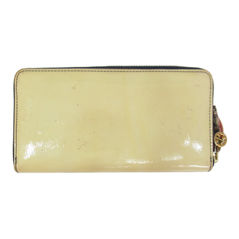 Tory Burch トリーバーチ パテントレザー ペギー ザ ピッグ ブタ 豚 コンチネンタル ウォレット オフホワイト系【中古】