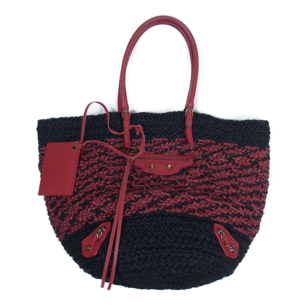 BALENCIAGA バレンシアガ 286370 ラフィア レザー トートバッグ カゴバッグ 赤×黒系【中古】