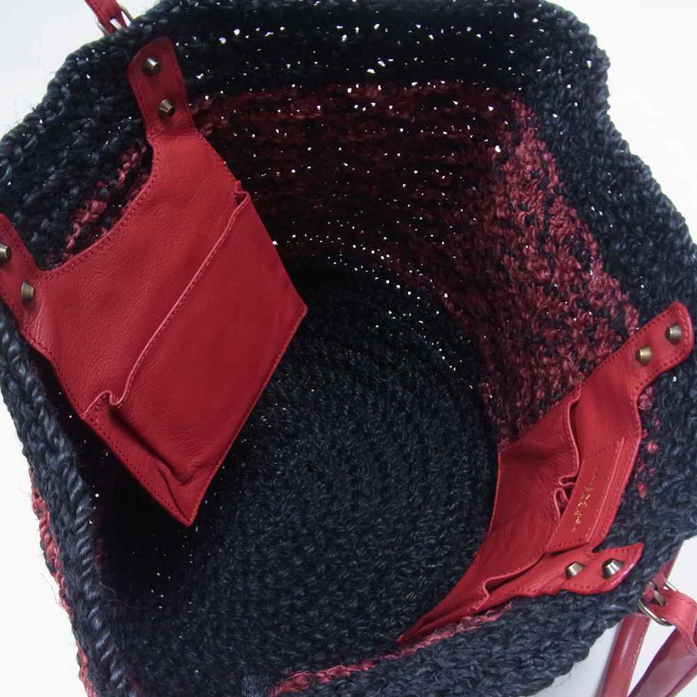 BALENCIAGA バレンシアガ 286370 ラフィア レザー トートバッグ カゴバッグ 赤×黒系【中古】
