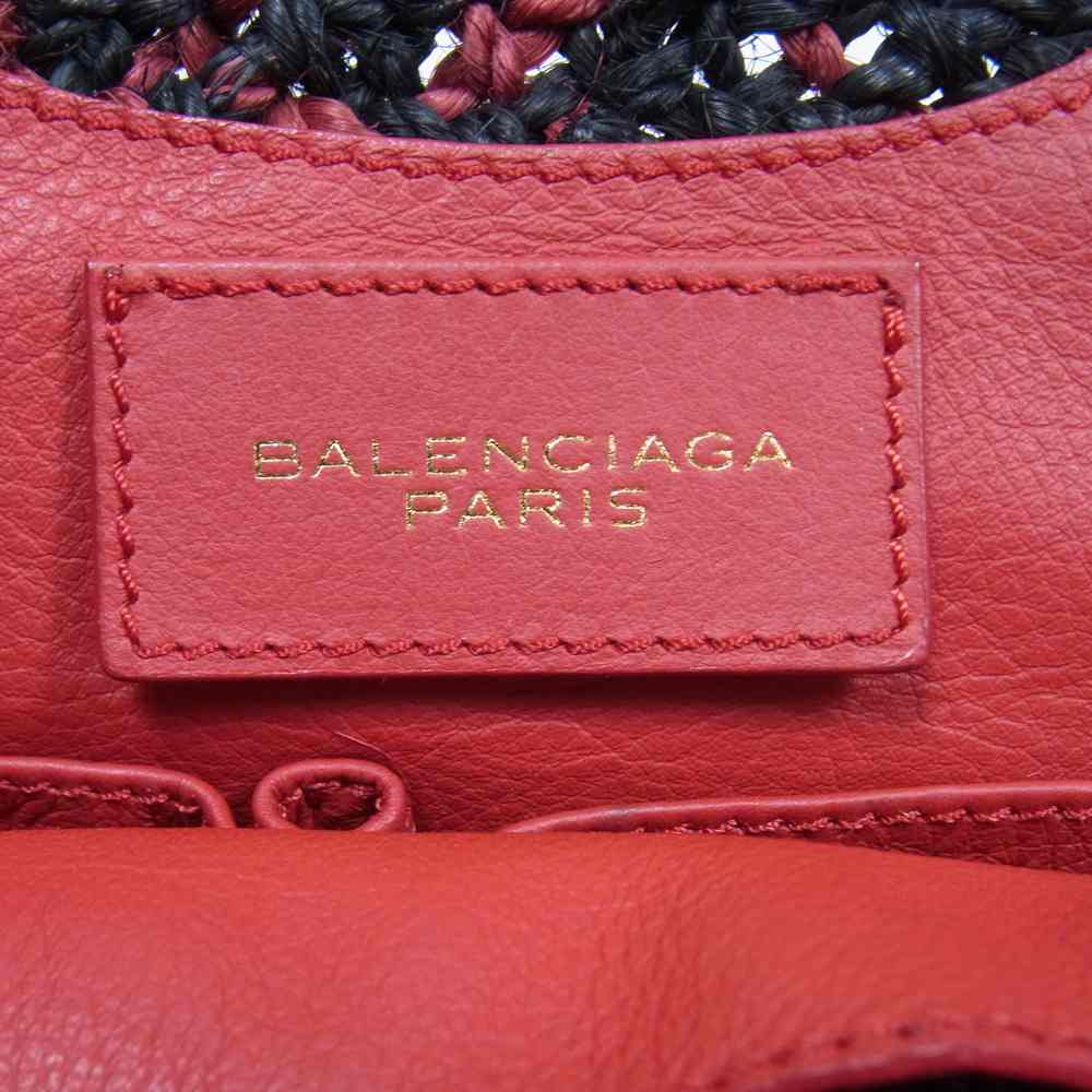 BALENCIAGA バレンシアガ 286370 ラフィア レザー トートバッグ カゴバッグ 赤×黒系【中古】
