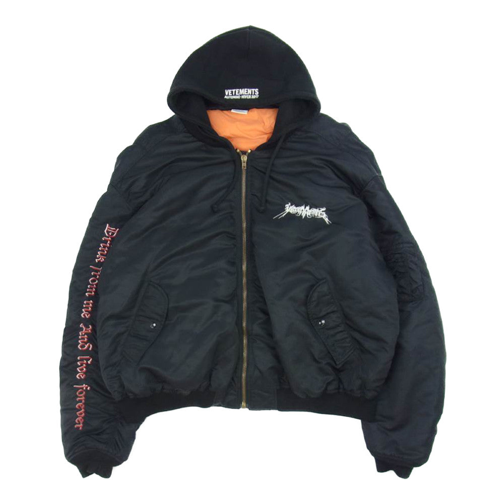 VETEMENTS ヴェトモン 16AW MH17JA12 Total Fucking Darkness Bomber Jacket TFD トータルファッキンダークネス ボンバージャケット ブラック系 M【中古】