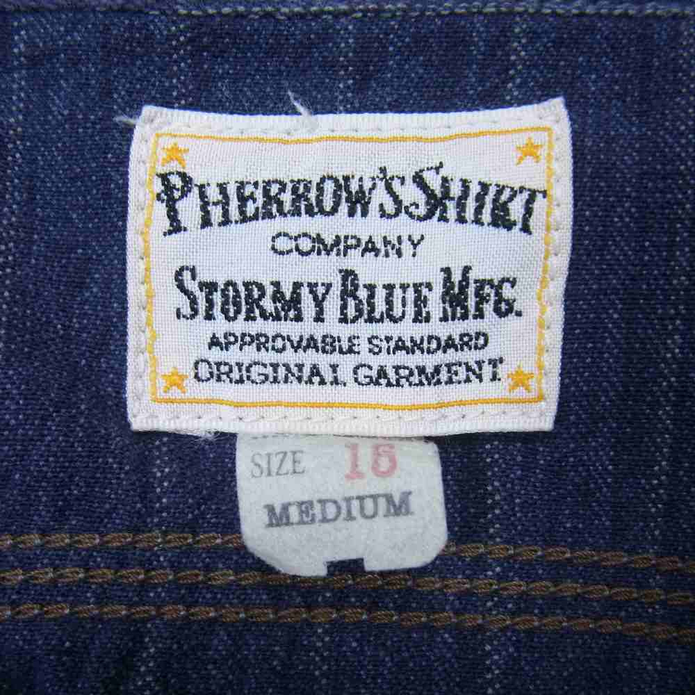 Pherrow's フェローズ ラウンドヨーク ストライプ ワークシャツ インディゴブルー系 M【中古】