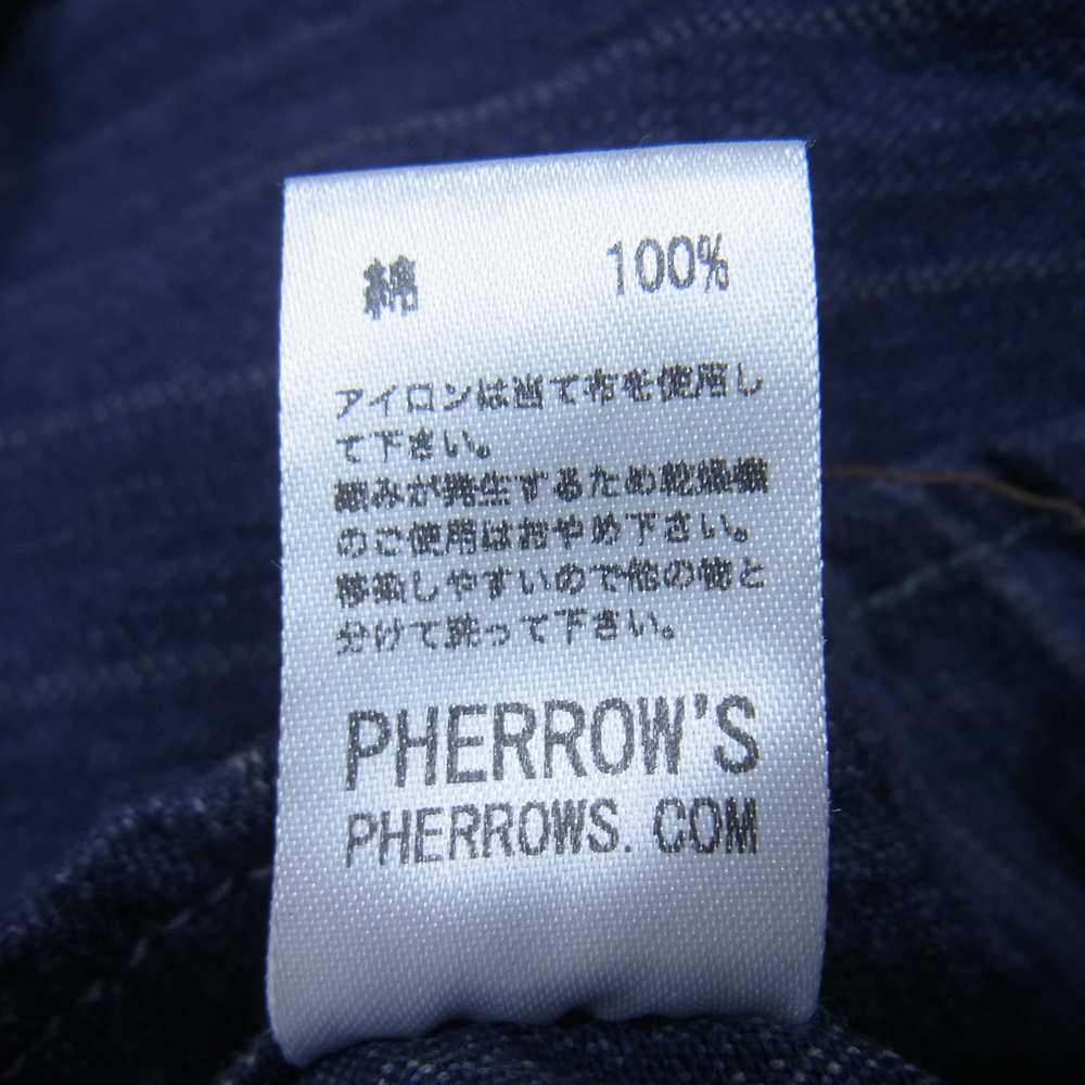 Pherrow's フェローズ ラウンドヨーク ストライプ ワークシャツ インディゴブルー系 M【中古】