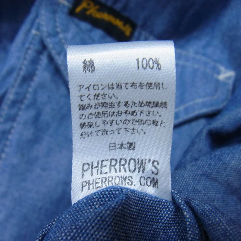 Pherrow's フェローズ 撚り杢 シャンブレー ワークシャツ インディゴブルー系 M【中古】