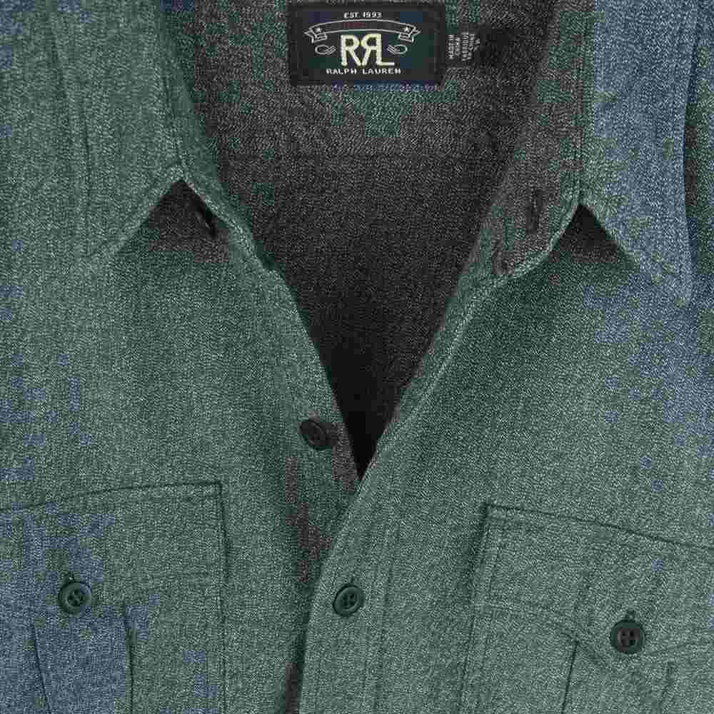 RRL ダブルアールエル 長袖 ワーク シャツ ごま塩 コットン 中国製 グレー系 XL【美品】【中古】