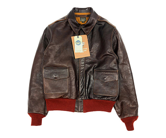 Buzz Rickson's バズリクソンズ BR80367 Type A-2 赤リブ 馬革 ホースハイド レザー フライト ジャケット ブラウン系 40【極上美品】【中古】
