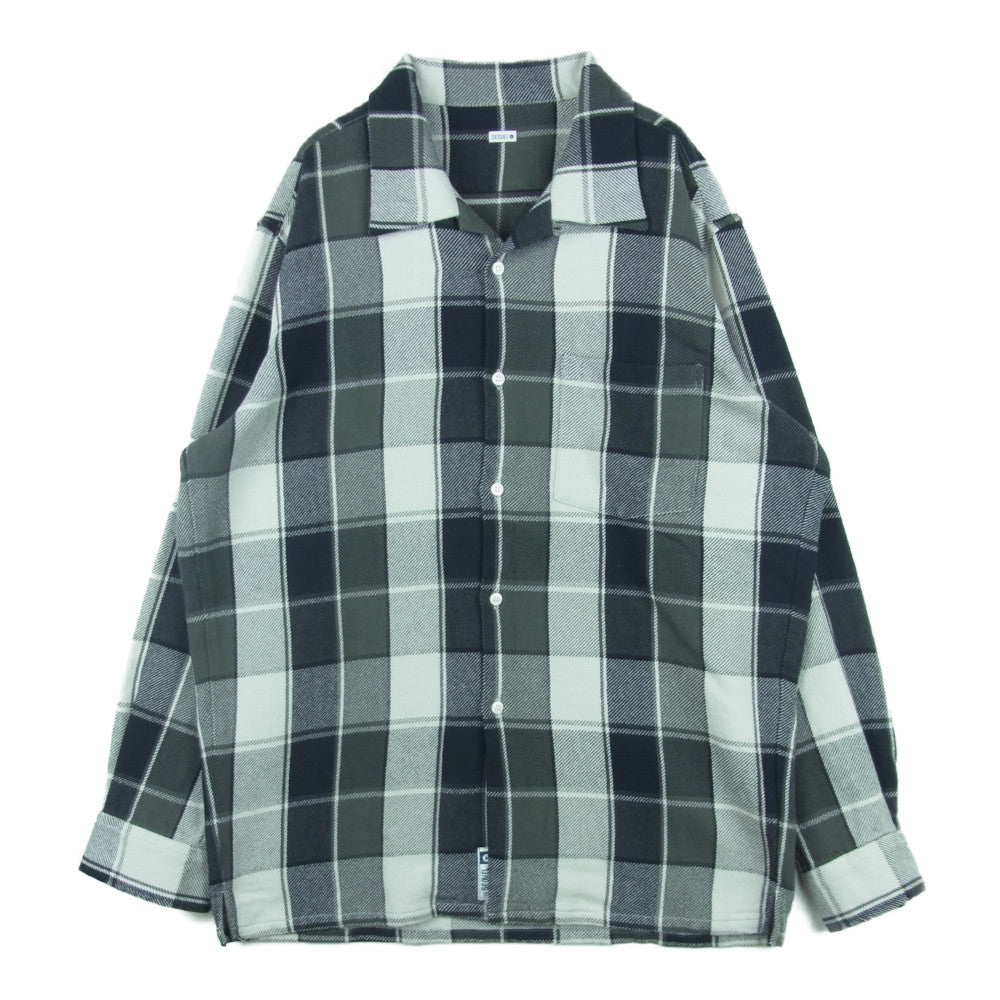 シークエル 21SS SQ-21SS-SH-02 NEL CHECK SHIRT オープンカラー チェック 長袖 ネル シャツ グレー系 XL【美品】【中古】