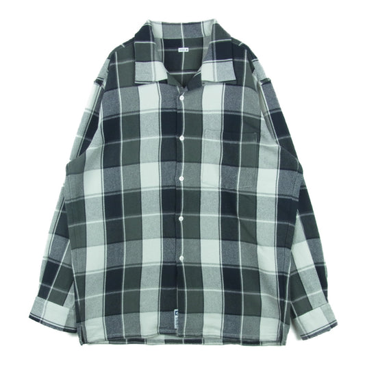 シークエル 21SS SQ-21SS-SH-02 NEL CHECK SHIRT オープンカラー チェック 長袖 ネル シャツ グレー系 XL【美品】【中古】