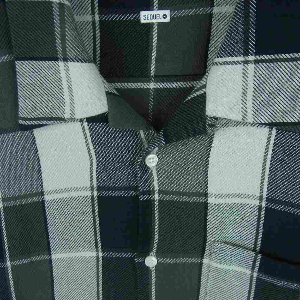 シークエル 21SS SQ-21SS-SH-02 NEL CHECK SHIRT オープンカラー チェック 長袖 ネル シャツ グレー系 XL【美品】【中古】