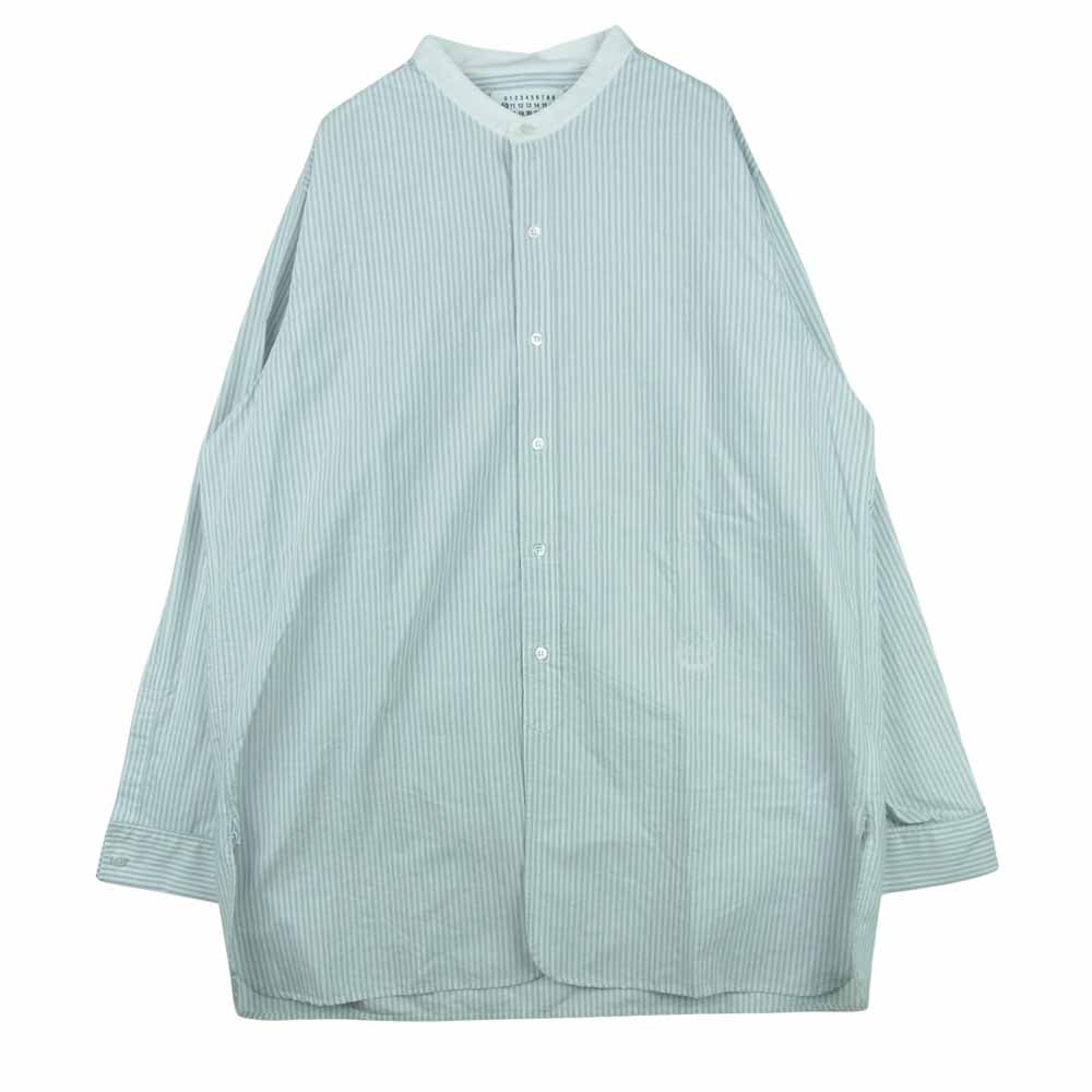 MAISON MARGIELA メゾンマルジェラ 国内正規品 ジャパンタグ S50DL0462 S53767 バンドカラー ダブルカフス 長袖 シャツ グレー系 ホワイト系 42【中古】