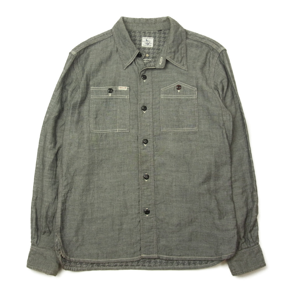 R.J.B アールジェイビー STEADY BLUE フラットヘッド 2重織り シャンブレー ワーク 長袖シャツ インディゴブルー系 38【中古】