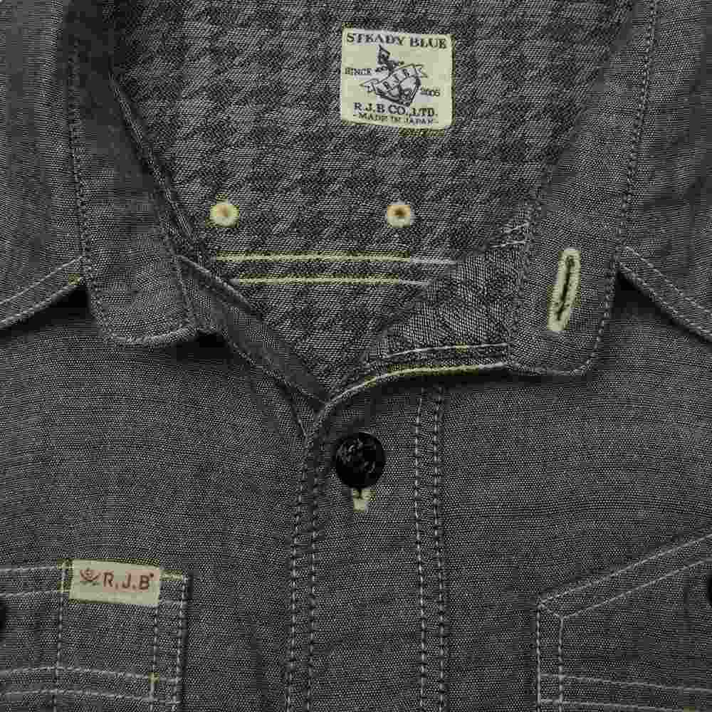R.J.B アールジェイビー STEADY BLUE フラットヘッド 2重織り シャンブレー ワーク 長袖シャツ インディゴブルー系 38【中古】