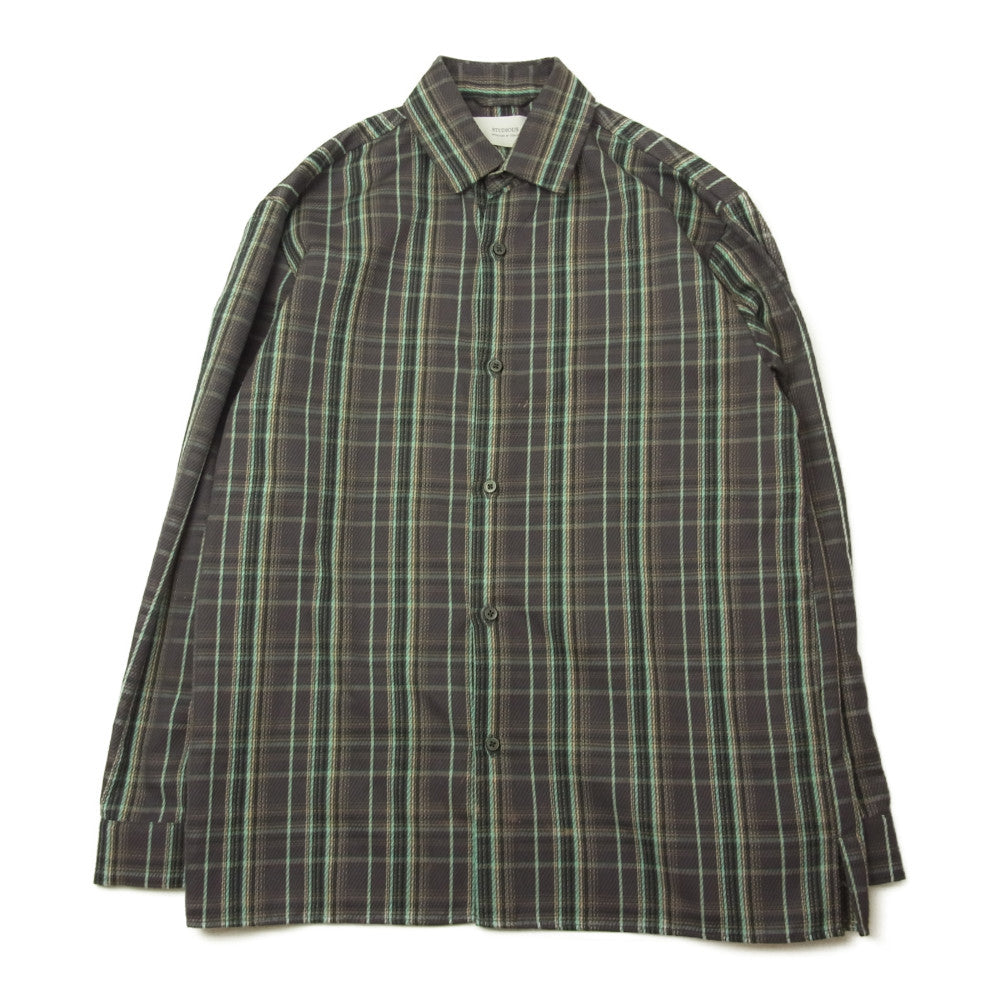 STUDIOUS ステュディオス 108600003 レーヨン混 チェック 長袖 シャツ ネイビー系 2【美品】【中古】