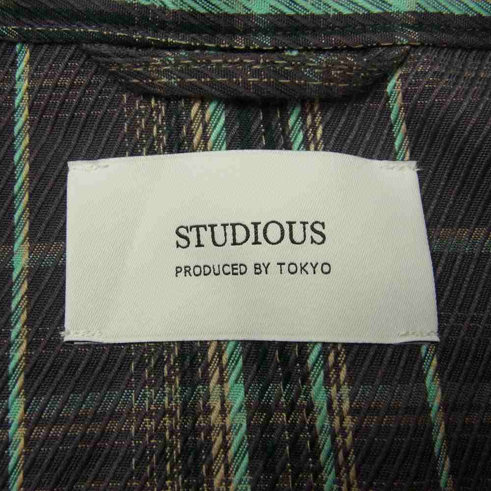 STUDIOUS ステュディオス 108600003 レーヨン混 チェック 長袖 シャツ ネイビー系 2【美品】【中古】