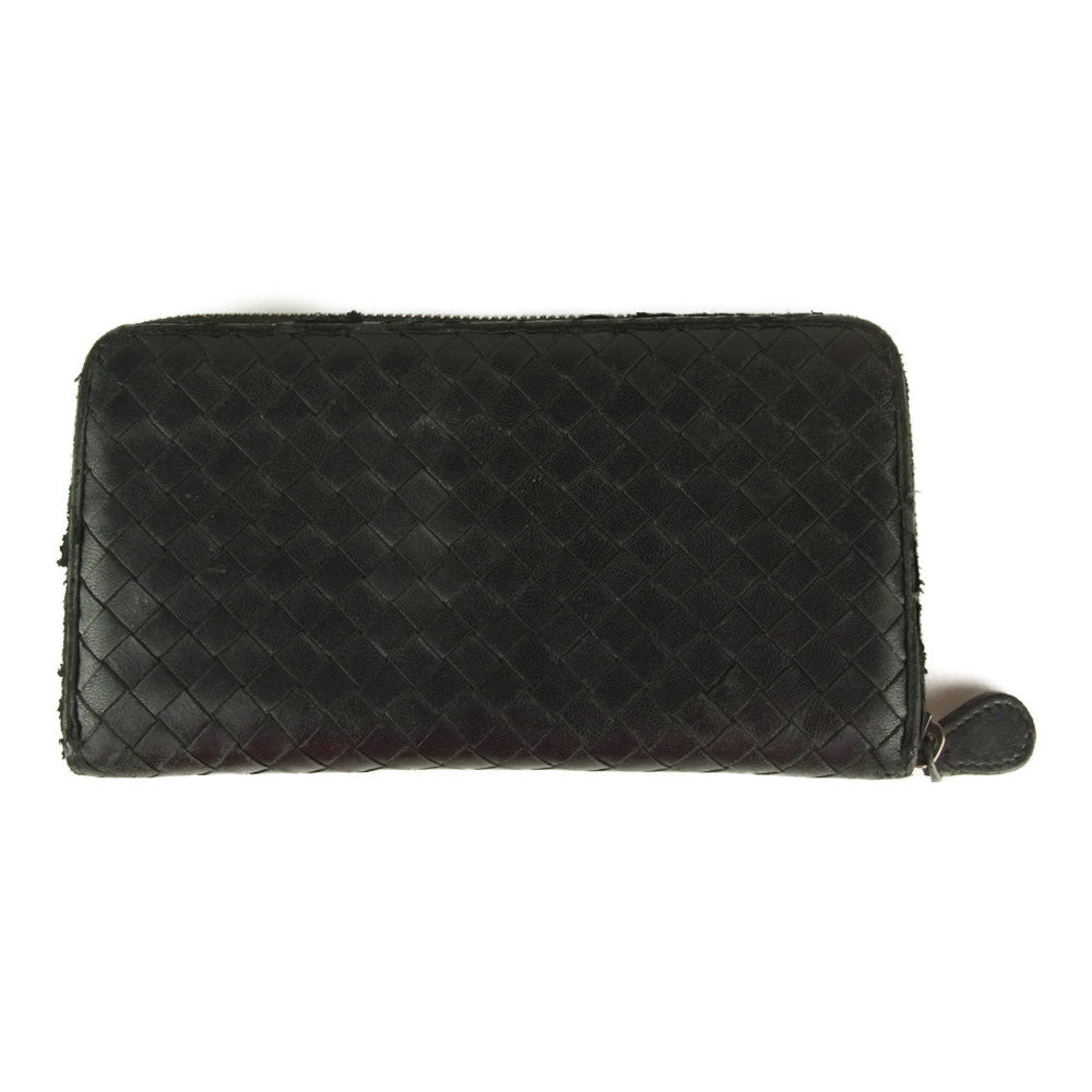 BOTTEGAVENETA ボッテガヴェネタ イントレチャート ラウンドジップ 長財布 ブラック系【中古】