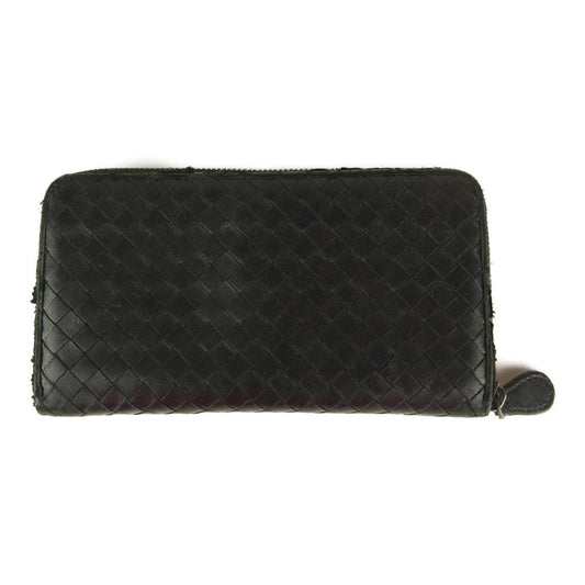 BOTTEGAVENETA ボッテガヴェネタ イントレチャート ラウンドジップ 長財布 ブラック系【中古】