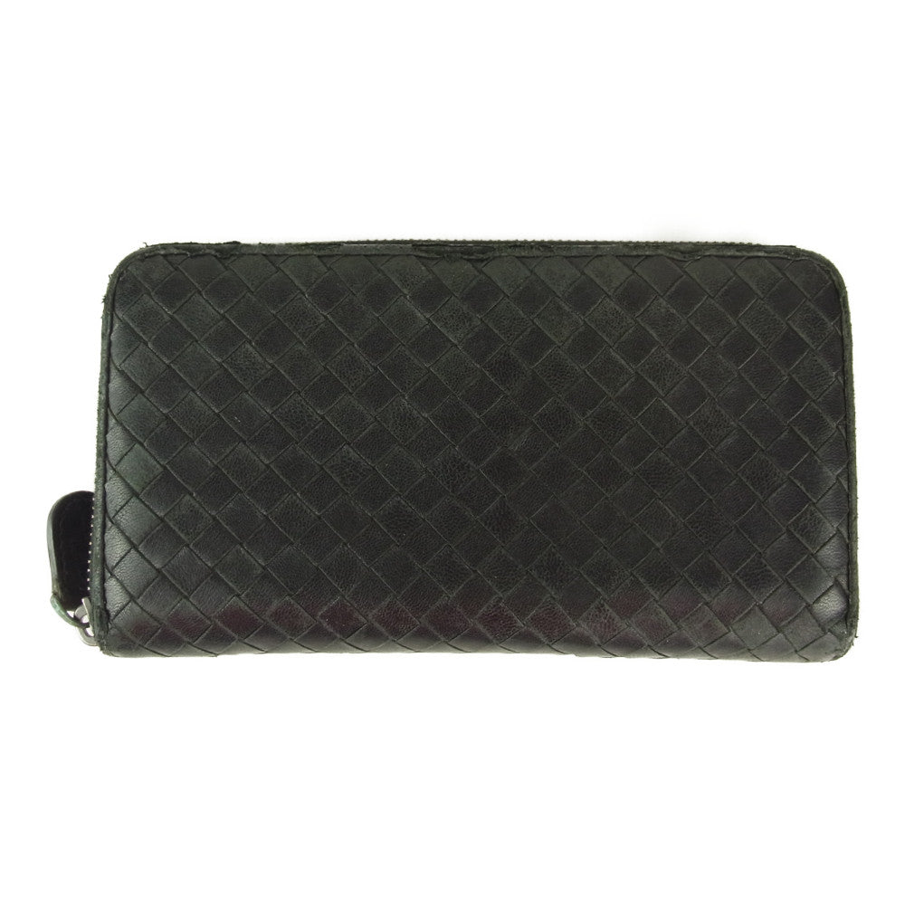 BOTTEGAVENETA ボッテガヴェネタ イントレチャート ラウンドジップ 長財布 ブラック系【中古】