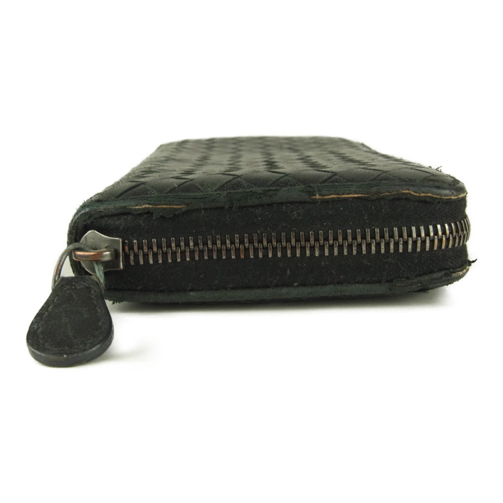 BOTTEGAVENETA ボッテガヴェネタ イントレチャート ラウンドジップ 長財布 ブラック系【中古】