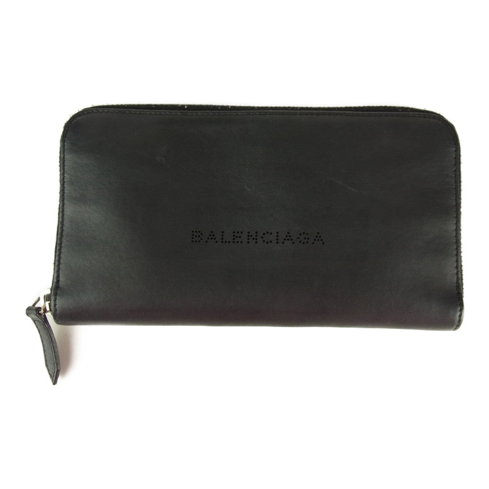BALENCIAGA バレンシアガ 436045 ラウンド ファスナー 長財布 ブラック系【中古】