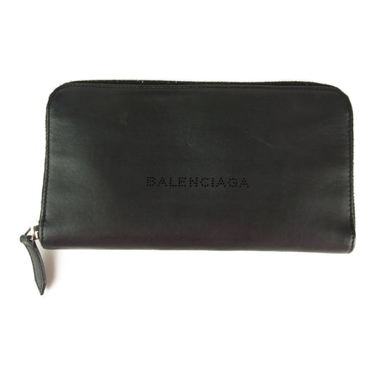 BALENCIAGA バレンシアガ 436045 ラウンド ファスナー 長財布 ブラック系【中古】
