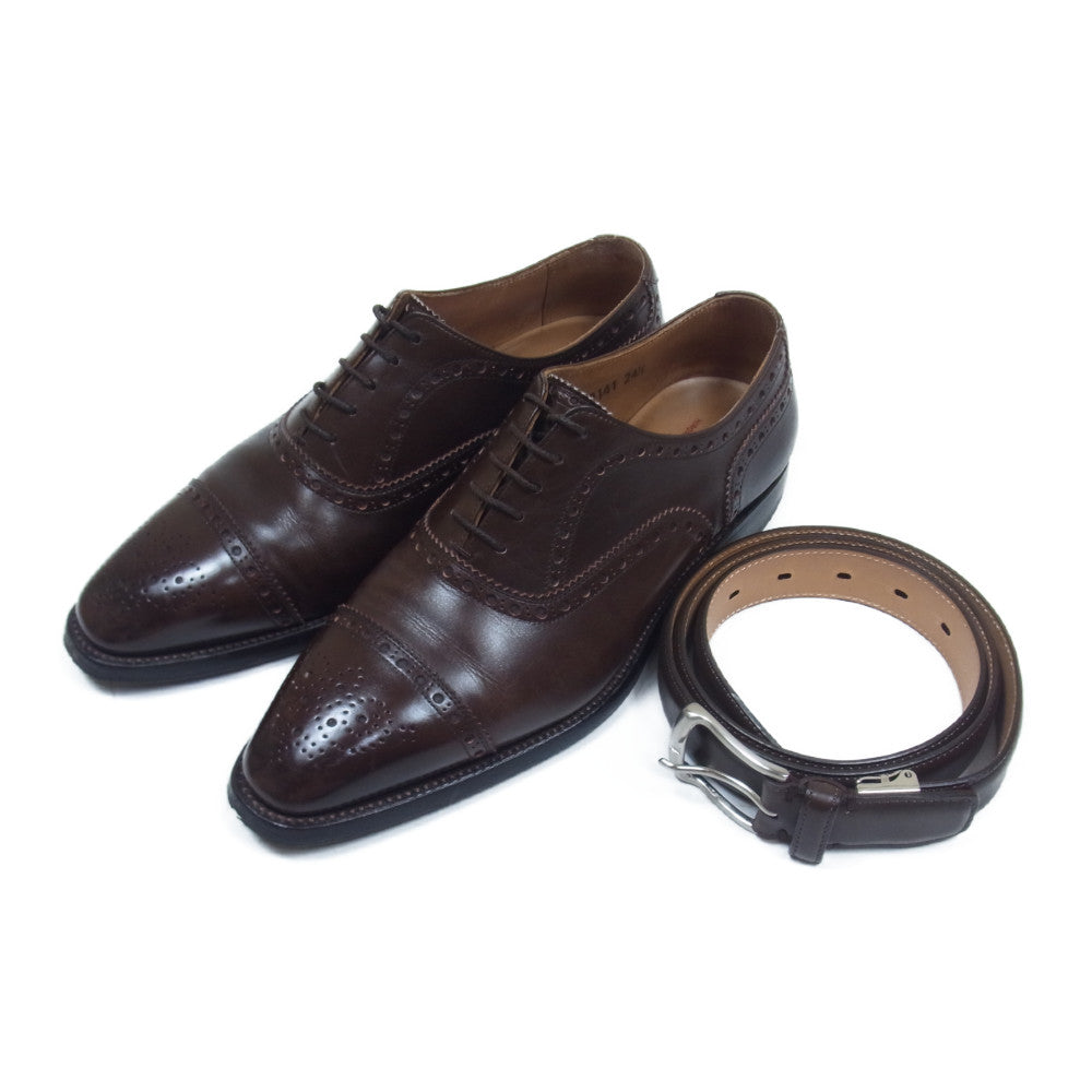 SCOTCH GRAIN スコッチグレイン 20141 50周年記念モデル レザーベルト付属 セミブローグ パンチドキャップ ビジネスシューズ ドレスシューズ チョコ 24.5cm【中古】