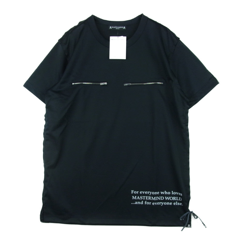 mastermind JAPAN マスターマインドジャパン MW19S02-TS011-600-3 ジップ付き バックスカル LOVE & PEACE プリント 半袖 Tシャツ ブラック系 L【新古品】【未使用】【中古】