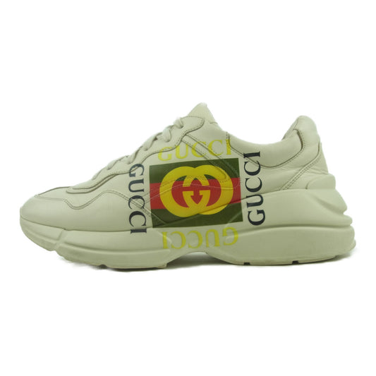 GUCCI グッチ 500878 03H Rhyton ライトン ロゴ レザー ローカット スニーカー イタリア製 オフホワイト系 9【中古】