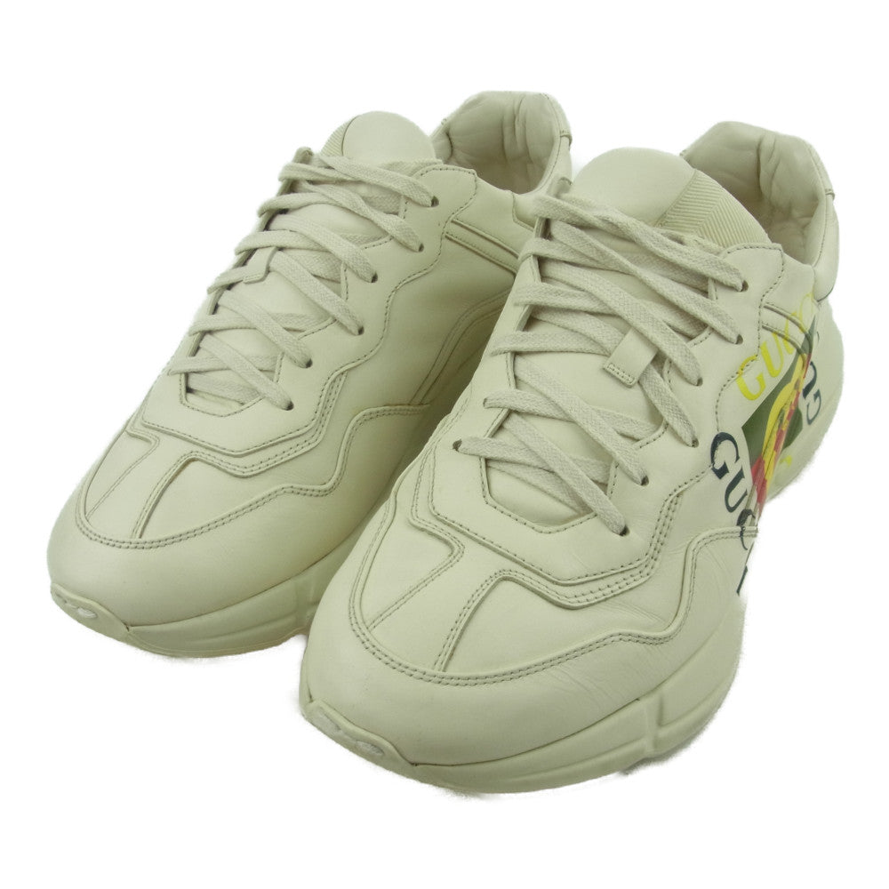 GUCCI グッチ 500878 03H Rhyton ライトン ロゴ レザー ローカット スニーカー イタリア製 オフホワイト系 9【中古】