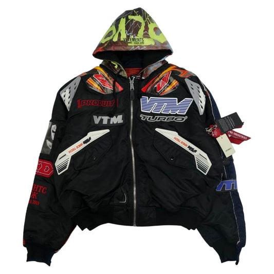 VETEMENTS ヴェトモン ALPHA INDUSTRIES Racing bomber jacket アルファ 再構築 レーシング ボンバー ジャケット ブラック系 M【中古】