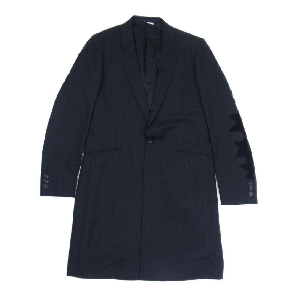 COMME des GARCONS コムデギャルソン HOMME PLUS オムプリュス 06AW バッドボーイ期 アーカイブ PR-JO13 袖ベロアパッチ ストライプ ロングジャケット ブラック系 S【中古】