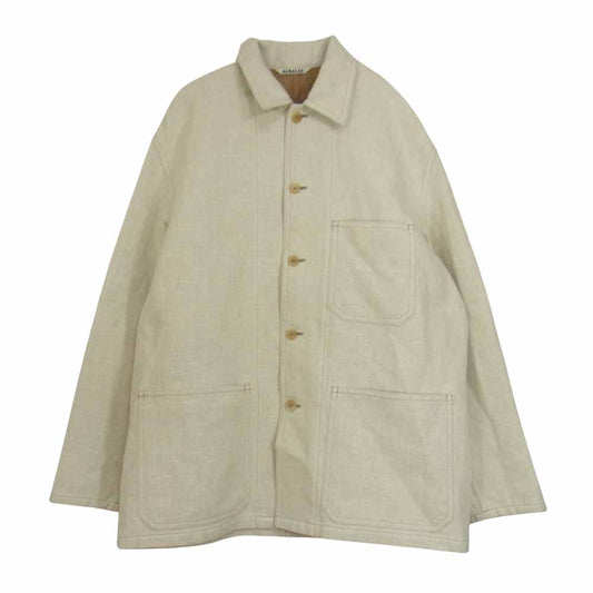 AURALEE オーラリー A21SB01WL LINEN COTTON DOUBLE FACE BIG COVER-ALL リネンコットン ダブルフェイス ビッグ カバーオール ジャケット ベージュ系 4【極上美品】【中古】