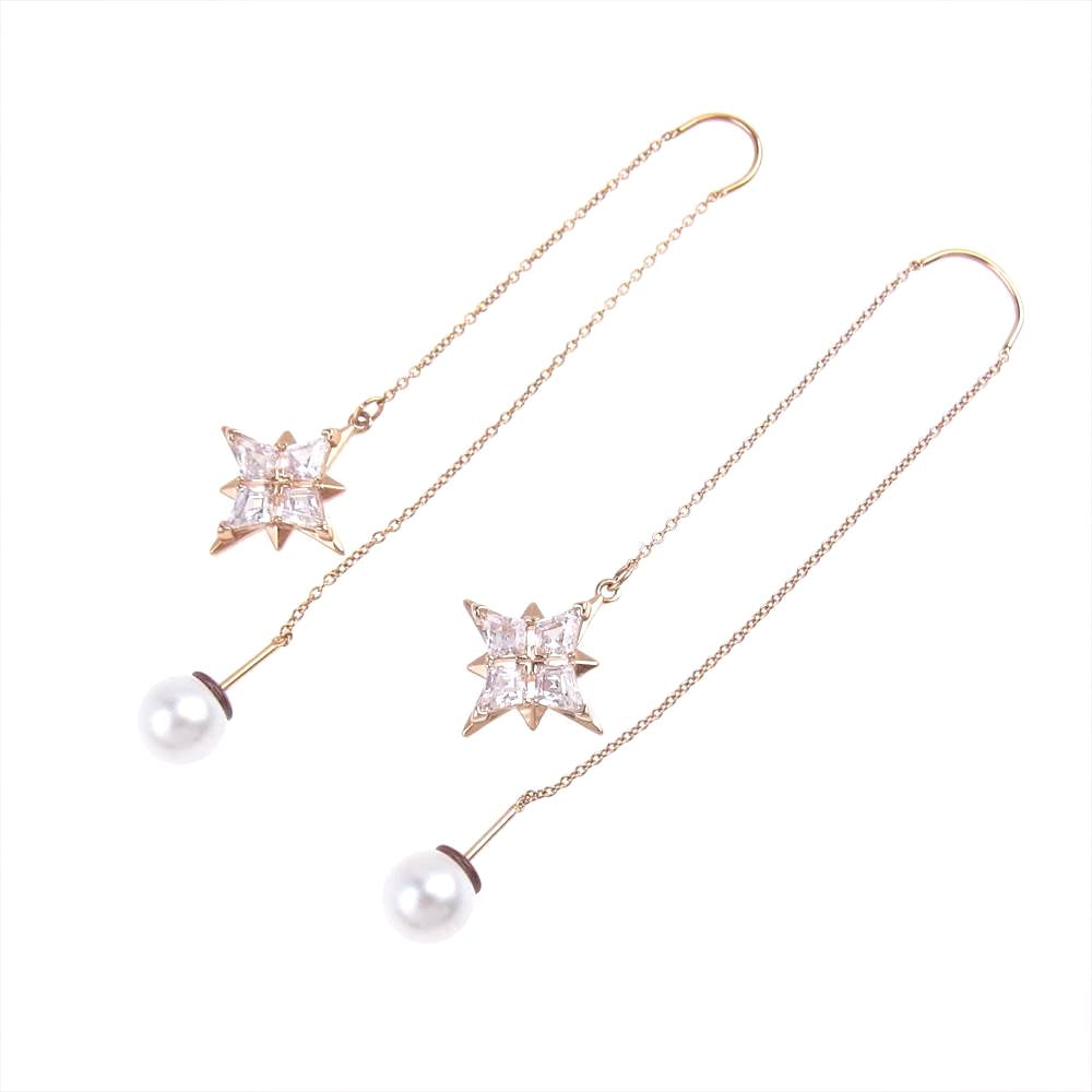 スワロフスキー パール チェーン 星 ピアス  ゴールド系【中古】
