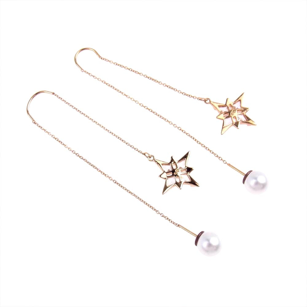 スワロフスキー パール チェーン 星 ピアス  ゴールド系【中古】