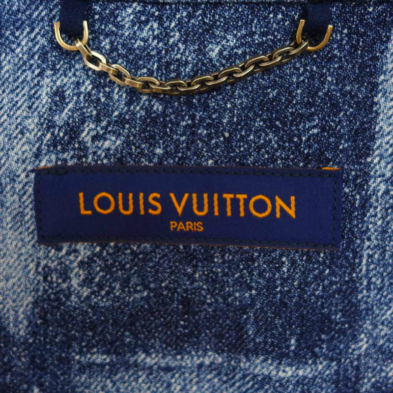 LOUIS VUITTON ルイ・ヴィトン ダミエ ソルト プリント 半袖 デニム シャツ インディゴブルー系 XL【美品】【中古】