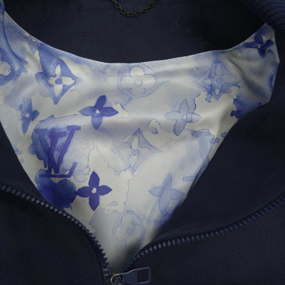 LOUIS VUITTON ルイ・ヴィトン 袖レザー モノグラム デニム ブルゾン ウォーターカラー ネイビー系 54【美品】【中古】
