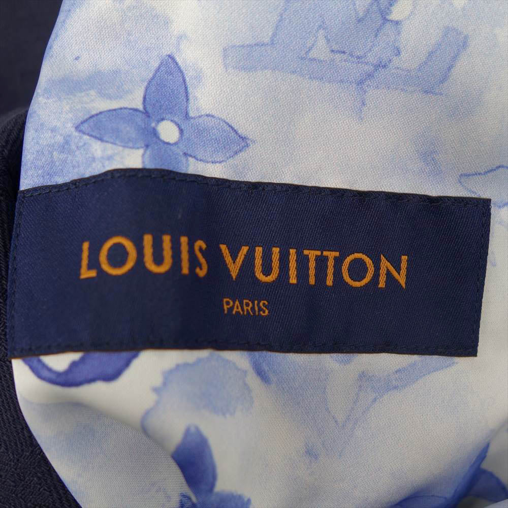 LOUIS VUITTON ルイ・ヴィトン 袖レザー モノグラム デニム ブルゾン ウォーターカラー ネイビー系 54【美品】【中古】