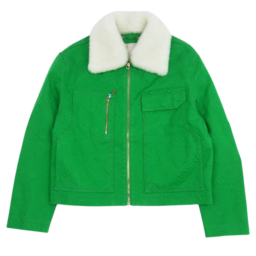 LOUIS VUITTON ルイ・ヴィトン 襟ボア モノグラム ワークウェア デニム ブルゾン グリーン グリーン系 50【美品】【中古】