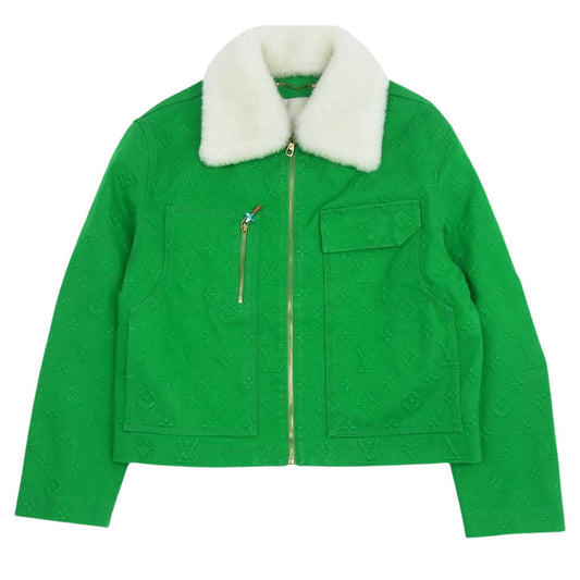 LOUIS VUITTON ルイ・ヴィトン 襟ボア モノグラム ワークウェア デニム ブルゾン グリーン グリーン系 50【美品】【中古】