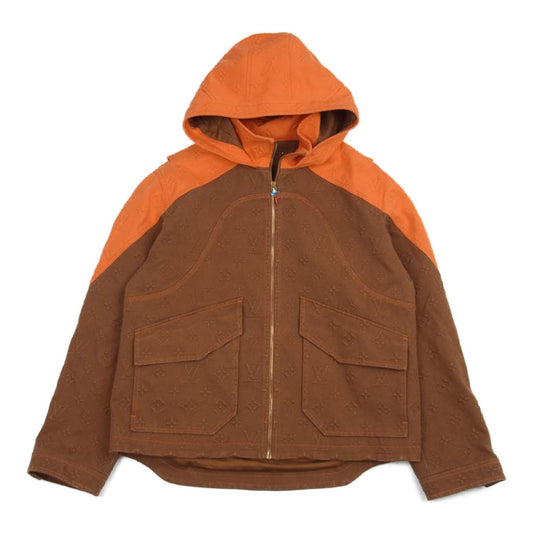 LOUIS VUITTON ルイ・ヴィトン モノグラム フーデッド デニム ジャケット ブラウン系 オレンジ系 50【美品】【中古】