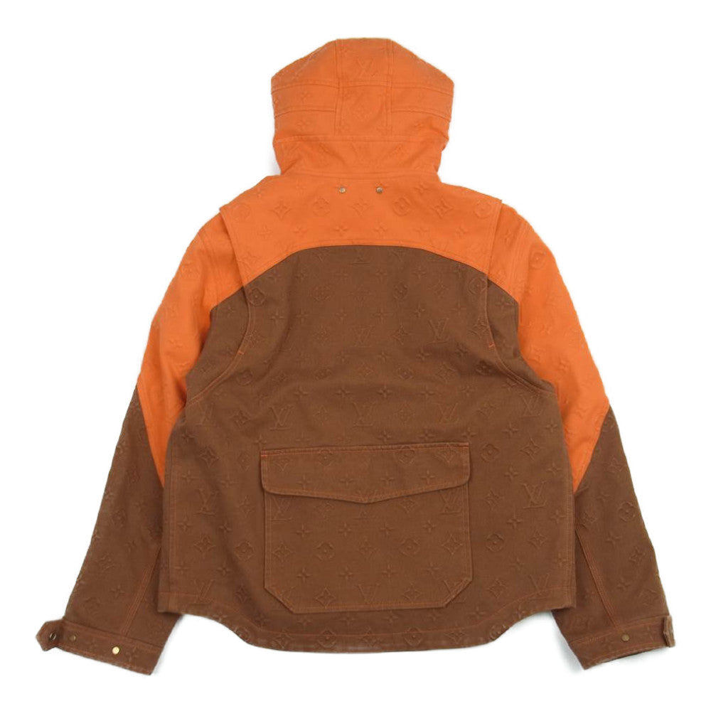 LOUIS VUITTON ルイ・ヴィトン モノグラム フーデッド デニム ジャケット ブラウン系 オレンジ系 50【美品】【中古】