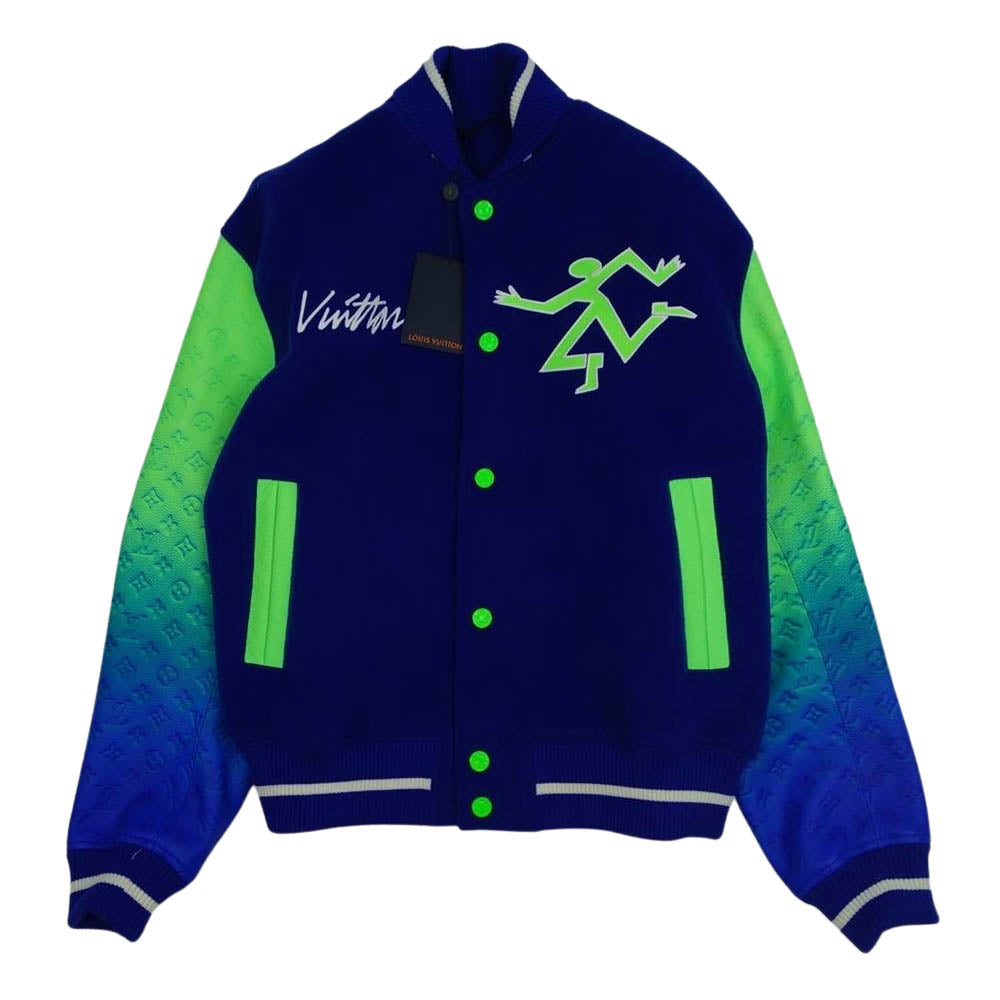 LOUIS VUITTON ルイ・ヴィトン 22SS 1A9UJR ミックス グラディエント レザー ボンバー ジャケット ライトグリーン×ブルー系 52【極上美品】【中古】