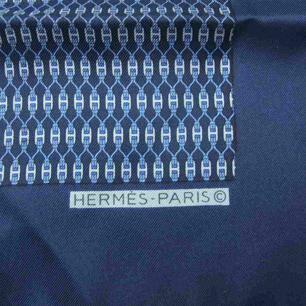 HERMES エルメス カレ42 プチカレ シルク100％ ロープ柄 スカーフ ブルー ネイビー系【中古】