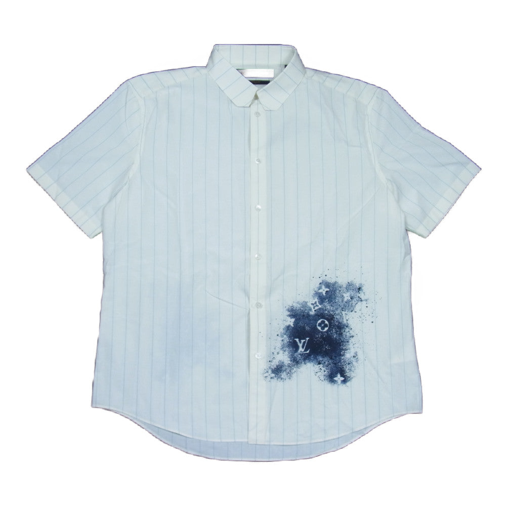 LOUIS VUITTON ルイ・ヴィトン 20SS 1A5VRX 国内正規品 モノグラムスプレー パターン ストライプ DNA ショートスリーブ 半袖 シャツ ホワイト系 XXL【美品】【中古】